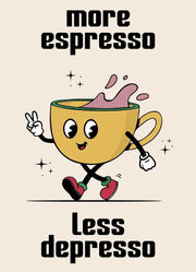 Retro Kitchen Food Cartoon Poster Character Coffee More Espresso Less Depresso Quotes Poster Wall Canvas Painting Room Decor