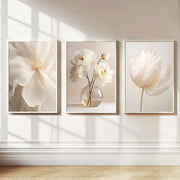 1PC/3PCS Frameless Nordic Beige Peony Flowers Canvas Painting Modern Floral Botanical Posters Aesthetic Wall Art Home Decoration