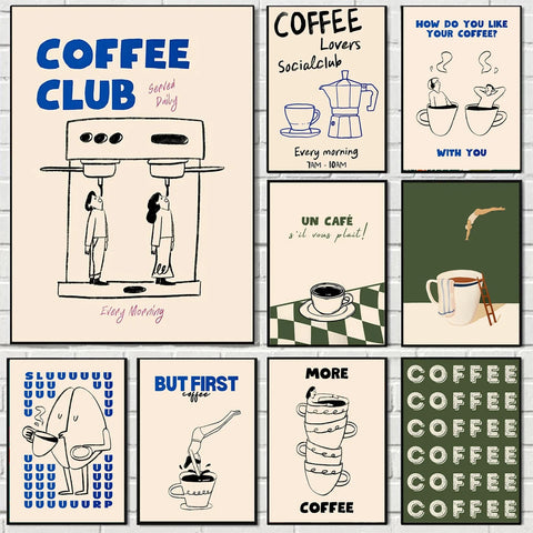 Funny Coffee Club Diver Abstract Canvas Prints Poster Modern Minimalism Art Prints Kitchen Wall Art Home Decor Art Poster Gifts