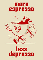 Retro Kitchen Food Cartoon Poster Character Coffee More Espresso Less Depresso Quotes Poster Wall Canvas Painting Room Decor