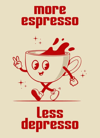 Retro Kitchen Food Cartoon Poster Character Coffee More Espresso Less Depresso Quotes Poster Wall Canvas Painting Room Decor