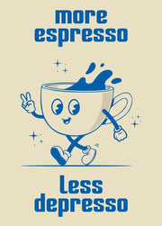 Retro Kitchen Food Cartoon Poster Character Coffee More Espresso Less Depresso Quotes Poster Wall Canvas Painting Room Decor