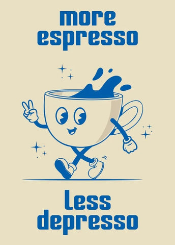 Retro Kitchen Food Cartoon Poster Character Coffee More Espresso Less Depresso Quotes Poster Wall Canvas Painting Room Decor