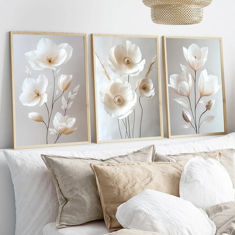 1PC/3PCS Frameless Nordic Beige Peony Flowers Canvas Painting Modern Floral Botanical Posters Aesthetic Wall Art Home Decoration