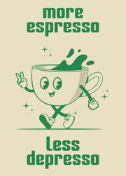 Retro Kitchen Food Cartoon Poster Character Coffee More Espresso Less Depresso Quotes Poster Wall Canvas Painting Room Decor