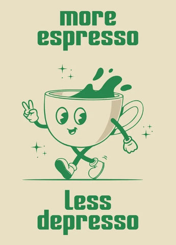 Retro Kitchen Food Cartoon Poster Character Coffee More Espresso Less Depresso Quotes Poster Wall Canvas Painting Room Decor